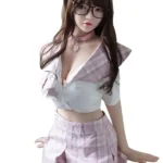 160cm 5ft2 Brown Hair Pink Plaid Skirt Sex Dolls High Quality Sex Dolls