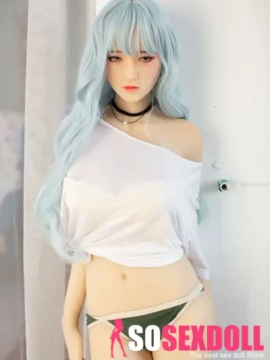 160cm 5ft2 Light Blue Long Curly Hair Sex Dolls D Cup In Stock (US Only)