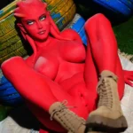 160 см, 5 футов 2 дюйма, в стиле «инопланетянин», с малиновой кожей, с пышной грудью и формой песочных часов, с головой #A9