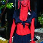 160cm 5ft2 Alien Style Crimson Skin Busty Hourglass Shape Sex Doll #A9 Head