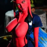 160cm 5ft2 Alien Style Crimson Skin Busty Hourglass Shape Sex Doll #A9 Head