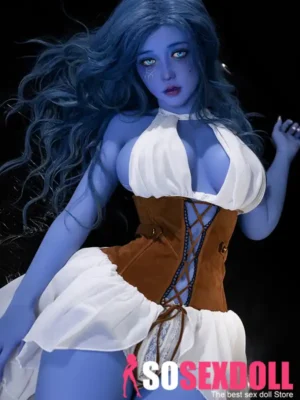 160cm 5ft2 TPE Fantasy Blue Skin Busty Curvy Figure Sex Doll 225 Head Witch Style