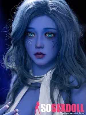 160cm 5ft2 TPE Fantasy Blue Skin Busty Curvy Figure Sex Doll 225 Head Witch Style