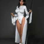 160cm 5ft2 TPE Fantasy Elf Big Breasts Black Hair Sex Doll 4 Head in White Bodysuit