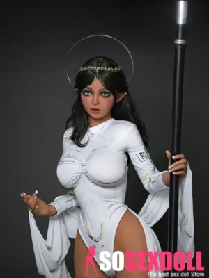 160cm 5ft2 TPE Fantasy Elf Big Breasts Black Hair Sex Doll 4 Head in White Bodysuit
