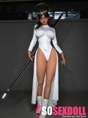 160cm 5ft2 TPE Fantasy Elf Big Breasts Black Hair Sex Doll 4 Head in White Bodysuit