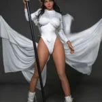 160cm 5ft2 TPE Fantasy Elf Big Breasts Black Hair Sex Doll 4 Head in White Bodysuit