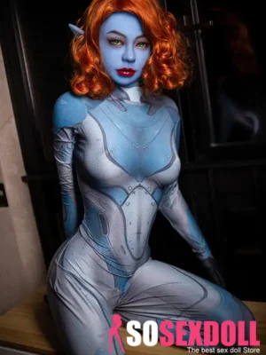 165cm 5ft4 TPE Blue Skin Elf Eared Golden Curly Sex Doll 81 Head