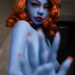 165cm 5ft4 TPE Blue Skin Elf Eared Golden Curly Sex Doll 81 Head