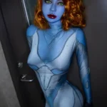 165cm 5ft4 TPE Blue Skin Elf Eared Golden Curly Sex Doll 81 Head