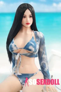 166cm 5ft4 TPE Black Straight Hair Sexy Swimsuit Plump Chests Sex Doll