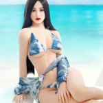 166cm 5ft4 TPE Black Straight Hair Sexy Swimsuit Plump Chests Sex Doll