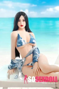 166cm 5ft4 TPE Black Straight Hair Sexy Swimsuit Plump Chests Sex Doll