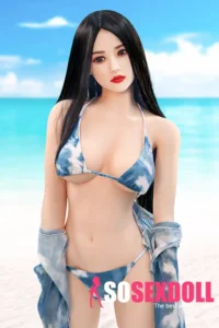 166cm 5ft4 TPE Black Straight Hair Sexy Swimsuit Plump Chests Sex Doll