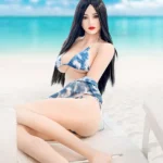 166cm 5ft4 TPE Black Straight Hair Sexy Swimsuit Plump Chests Sex Doll