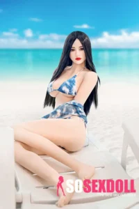 166cm 5ft4 TPE Black Straight Hair Sexy Swimsuit Plump Chests Sex Doll