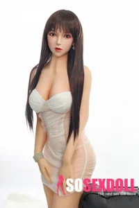 166cm 5ft4 TPE Black Straight Hair White Dress Chubby Breasts Sex Doll