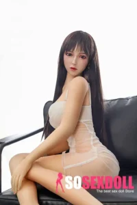 166cm 5ft4 TPE Black Straight Hair White Dress Chubby Breasts Sex Doll