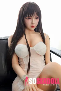 166cm 5ft4 TPE Black Straight Hair White Dress Chubby Breasts Sex Doll