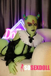 168cm 5ft5 TPE E Cup Green Skin Demon Sex Doll #A4 Head with Horns in Stock (US only)