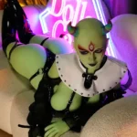 168cm 5ft5 TPE Green Skin Small Horned Big Boobs Curvy Hips Sex Doll #A4 Head