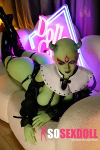 168cm 5ft5 TPE E Cup Green Skin Demon Sex Doll #A4 Head with Horns in Stock (US only)
