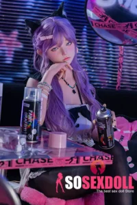 168cm 5ft6 Purple Cat Ear Sexy Sex Dolls Life Sized Adult Sex Dolls D-Cup