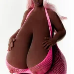 72cm 2ft4 TPE Black Skin Huge Boobs Pink Suit Sex Doll