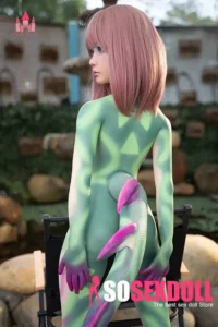 132cm 4ft3 Silicone Curvy Hips Clawed Hands Purple Hair Sex Doll #S16