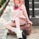 138cm 3ft5 TPE Schoolgirl Uniform Pink Hair Sex Doll