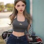 150cm 4ft9 Full Silicone Checked Clothes Perky Chests Sex Doll