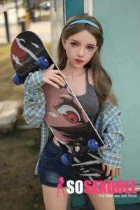 150cm 4ft9 Full Silicone Checked Clothes Perky Chests Sex Doll
