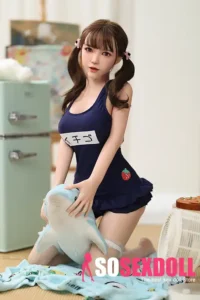 150cm 4ft9 Full Silicone Navy Swimsuit Double Ponytail Sex Doll
