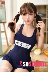 150cm 4ft9 Full Silicone Navy Swimsuit Double Ponytail Sex Doll