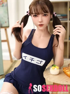 150cm 4ft9 Full Silicone Navy Swimsuit Double Ponytail Sex Doll
