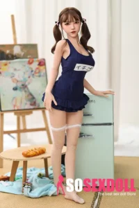 150cm 4ft9 Full Silicone Navy Swimsuit Double Ponytail Sex Doll