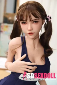 150cm 4ft9 Full Silicone Navy Swimsuit Double Ponytail Sex Doll