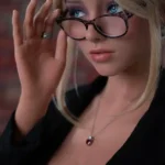 165cm 5ft4 Silicone Small Breasts Slender Blonde Sex Doll with Red Glasses #Belle C