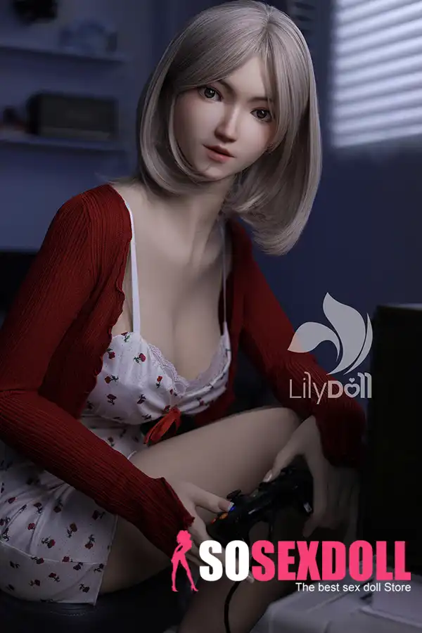 168cm 5ft5 Silicone Plump Chest Toned Figure Grey Cov plaub hau deev Doll hauv Tshuag (US nkaus xwb)