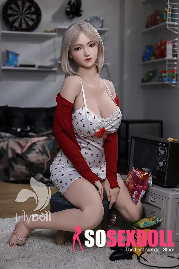 168cm 5ft5 Silicone Plump Chest Toned Figure Grey Cov plaub hau deev Doll hauv Tshuag (US nkaus xwb)