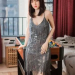 168cm 5ft5 Silicone Sequin Dress Straight Bang Sex Doll