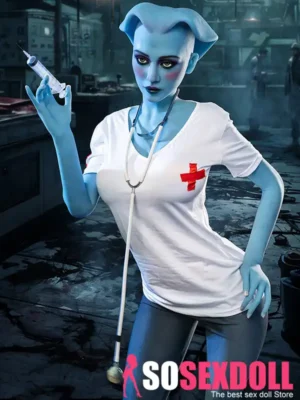 170cm 5ft5 TPE Fantasy Blue Skin Huge Boobs Slim Waist Nurse Sex Doll #A14 Head
