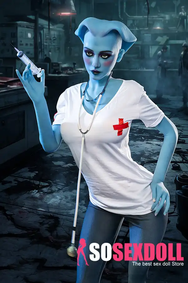 170cm 5ft5 TPE Fantasy Blue Skin Huge Boobs Slim Waist Nurse Sex Doll #A14 Head