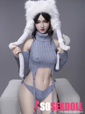 158cm 5ft2 Silicone B Cup Chest Slim Body Darked Hair Sex Doll #LD019 Head