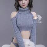 158cm 5ft2 Silicone B Cup Chest Slim Body Darked Hair Sex Doll #LD019 Head