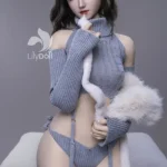 158cm 5ft2 Silicone B Cup Chest Slim Body Darked Hair Sex Doll #LD019 Head