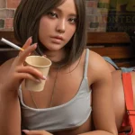 Szilikon egzotikus barna bőrű szexbaba egy pohárral