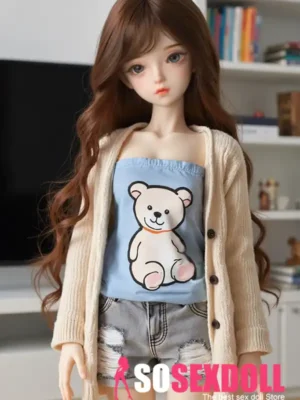 Mini Cute Brunette Sex Doll in Casual Outfit
