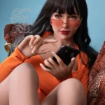 161cm 5ft3 Black Hair Glasses Sex Dolls Orange Outfit Sexy Dolls F Cup