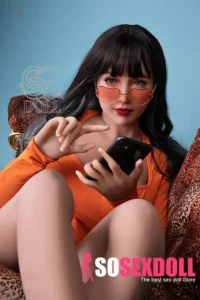 161cm 5ft3 Black Hair Glasses Sex Dolls Orange Outfit Sexy Dolls F Cup